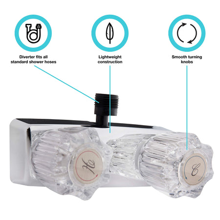 Dura Faucet Dura Faucet DF-SA100A-CP RV/Motorhome/Trailer Shower Faucet Valve Diverter with Crystal Acrylic - Outdoor Depot