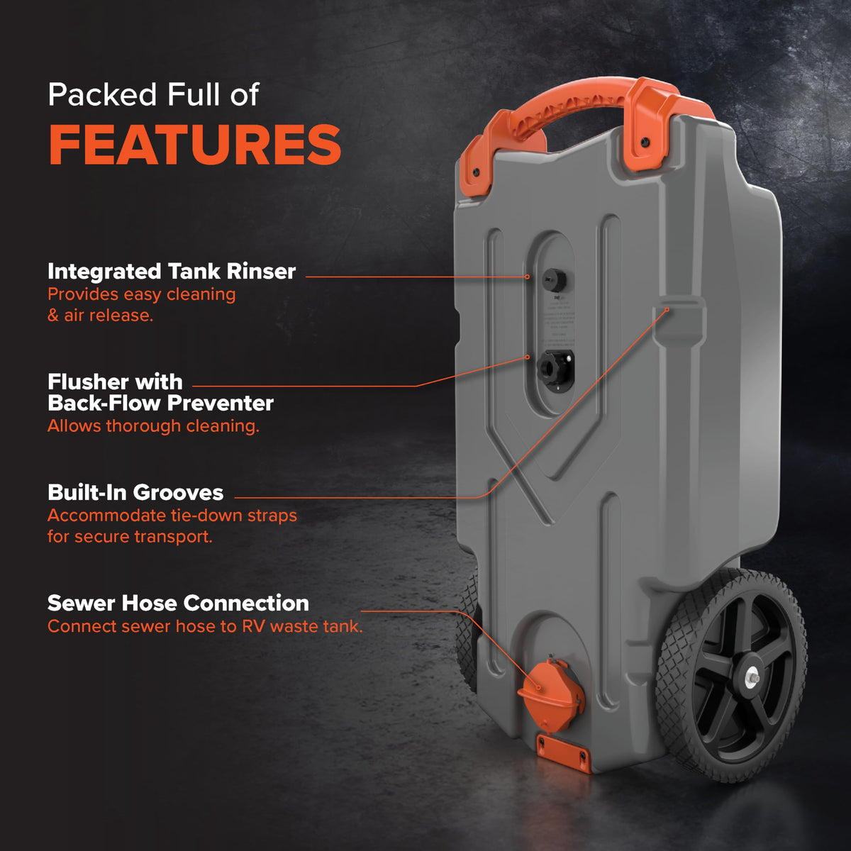 Camco Camco Rhino 15-Gallon Portable RV Tote Tank - Features Large Heavy-Duty No-Flat Wheels & Low Drain - Outdoor Depot