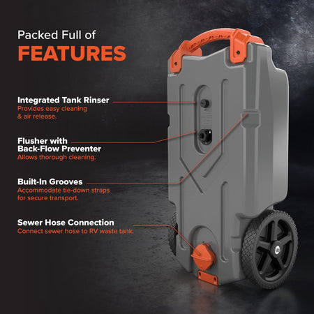 Camco Camco Rhino 15-Gallon Portable RV Tote Tank - Features Large Heavy-Duty No-Flat Wheels & Low Drain - Outdoor Depot