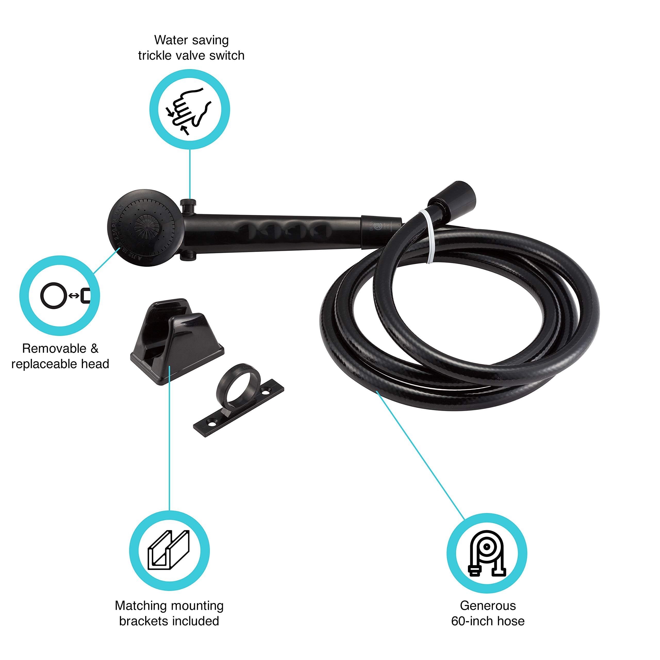 Dura Faucet Dura Faucet DF-SA130-BK RV Economical Shower Head and 60-inch Hose Kit - Water-Saving Trickle - Outdoor Depot