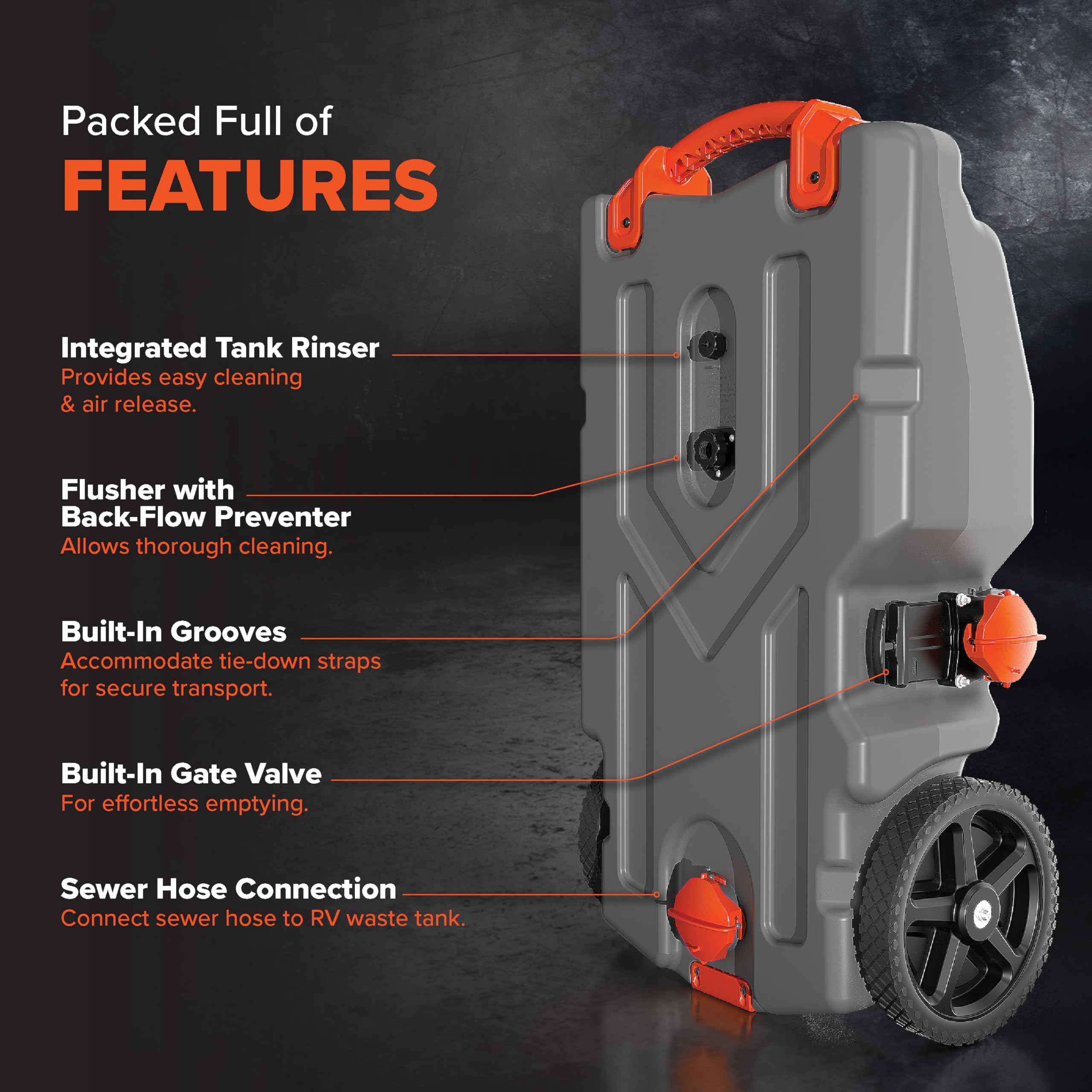 Camco Camco Rhino 36-Gallon RV Tote Tank - Features Large Heavy-Duty No-Flat Wheels & Built-in Gate Valve - - Outdoor Depot