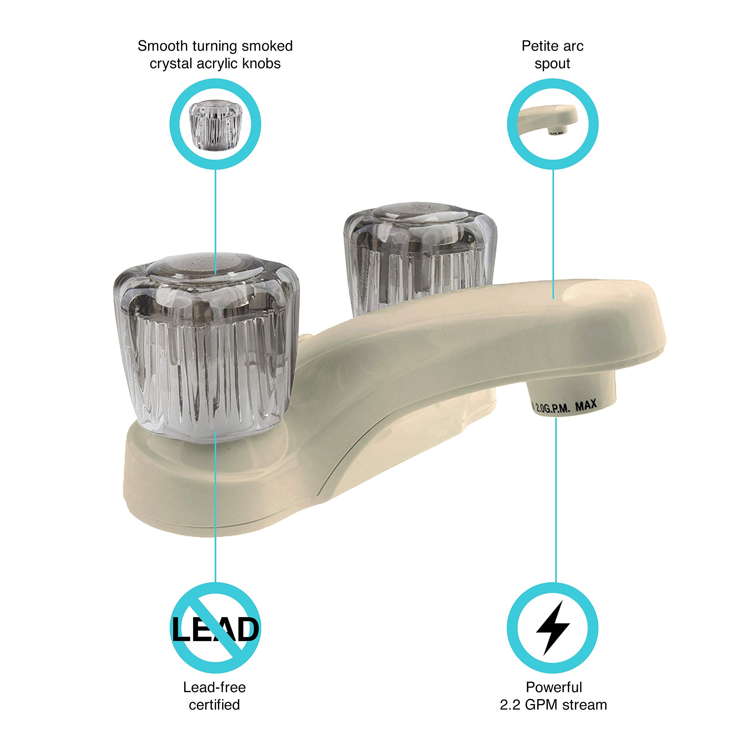 Dura Faucet Dura Faucet DF-PL700S-BQ RV Bathroom Faucet with Smoked Acrylic Knobs (Bisque Parchment) - Outdoor Depot