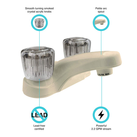 Dura Faucet Dura Faucet DF-PL700S-BQ RV Bathroom Faucet with Smoked Acrylic Knobs (Bisque Parchment) - Outdoor Depot