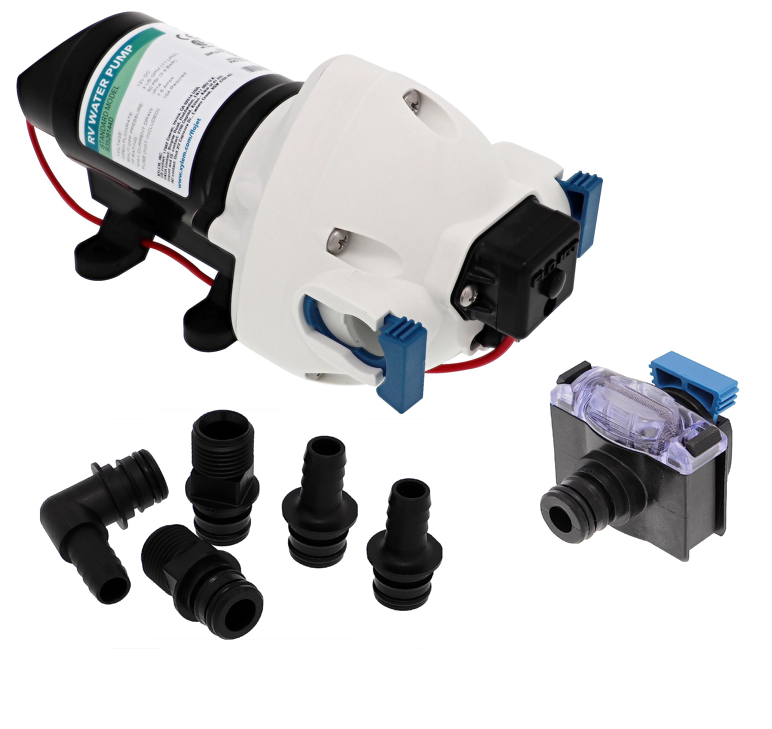 Flojet Flojet RV Water Pump R3526144D, 12 VDC 3-Chamber - Small Water Pump Ideal for Boats/Camper-Trailers - - Outdoor Depot