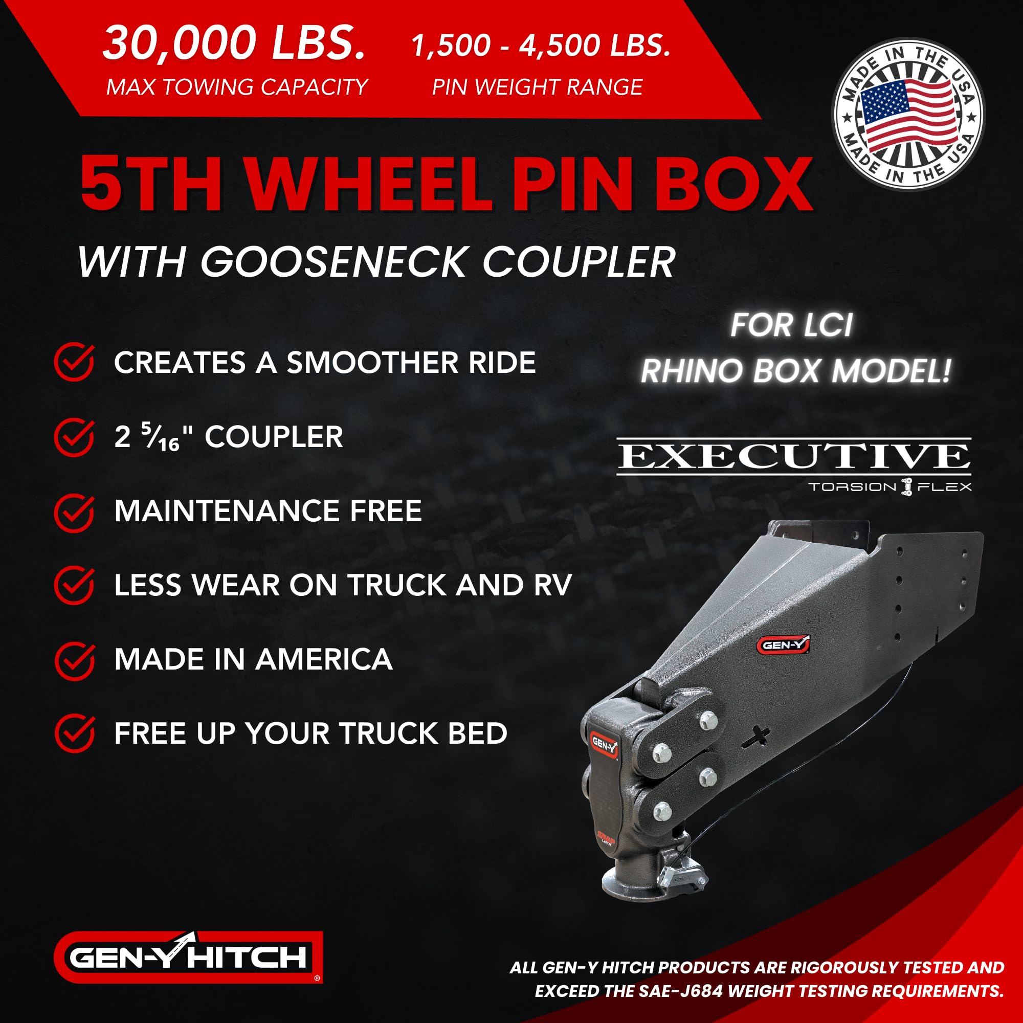 GEN-Y Hitch GEN-Y Hitch Rhino Fifth Wheel Pin Box with Gooseneck SnapLatch Coupler | 1,500-4,500 LBS Pin - Outdoor Depot