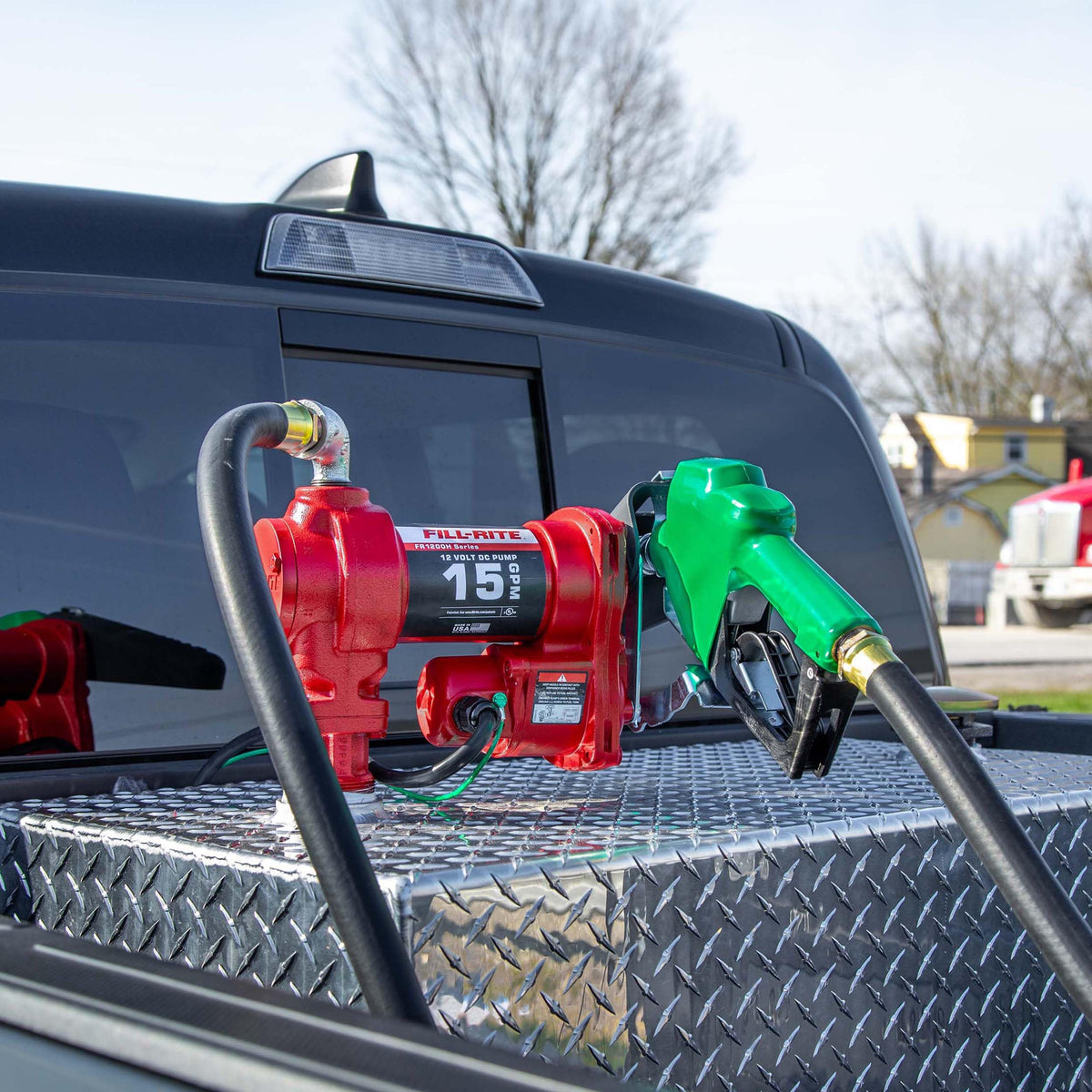 Fill-Rite Fill-Rite FR1210HA1 12V 15 GPM Fuel Transfer Pump with Discharge Hose & Automatic Nozzle, Green - - Outdoor Depot