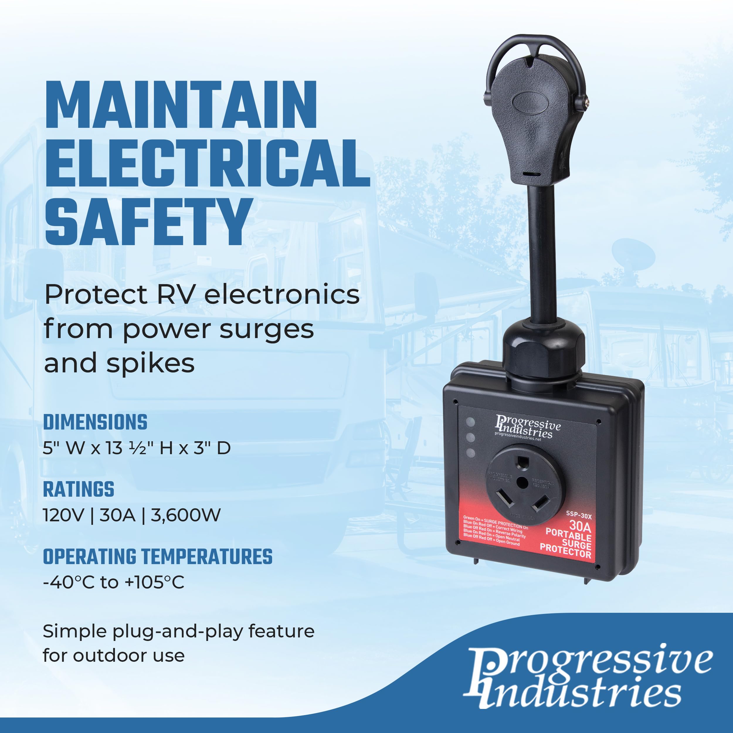Progressive Industries Progressive Industries SSP-30X Portable RV Smart Surge Protector, Black, 30 Amp - Outdoor Depot
