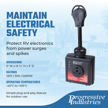 Progressive Industries Progressive Industries SSP-30X Portable RV Smart Surge Protector, Black, 30 Amp - Outdoor Depot