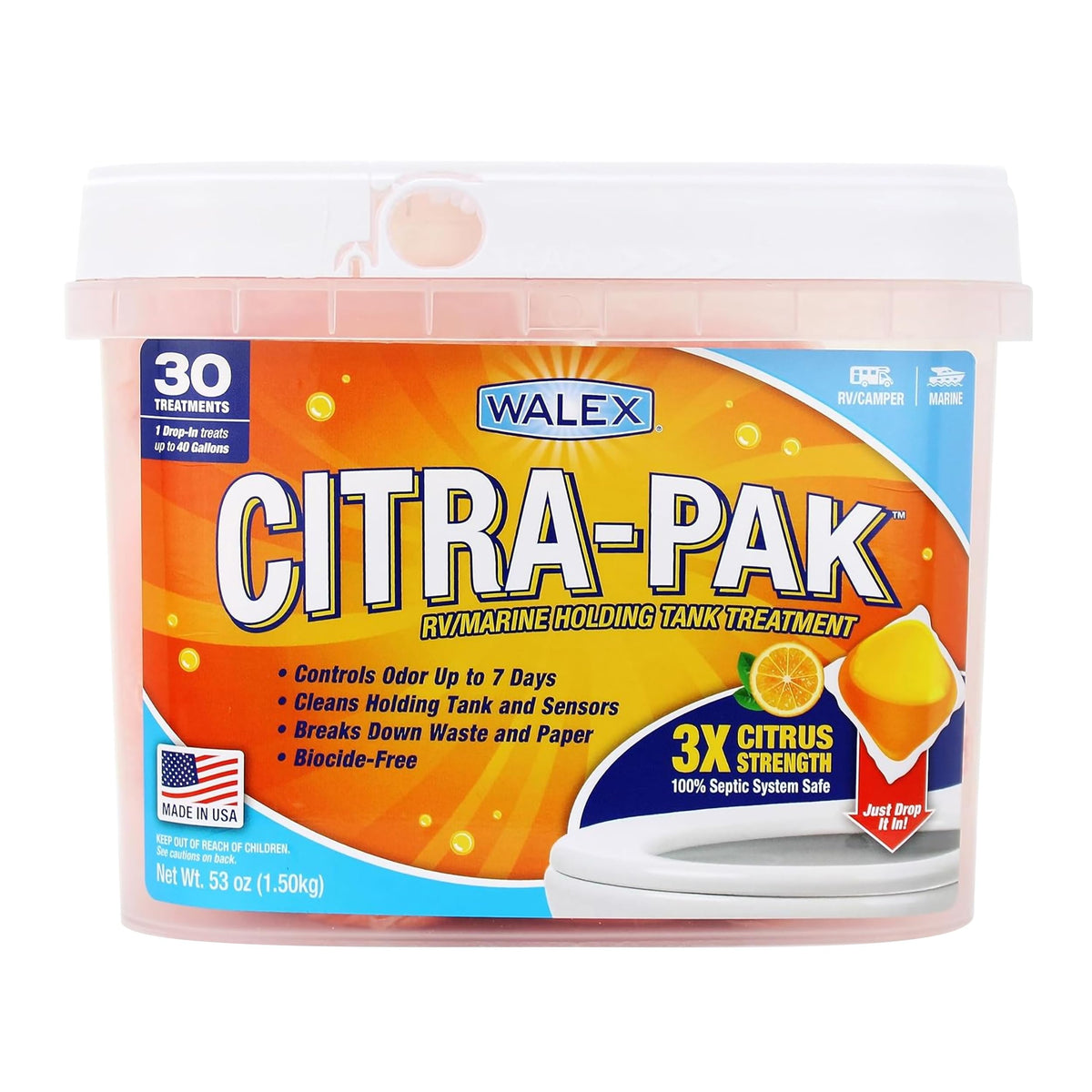 Walex Walex Citra-Pak RV/Marine Holding Tank Deodorizer Drop-Ins - Waste Breakdown & Odor Control, Cleans - Outdoor Depot