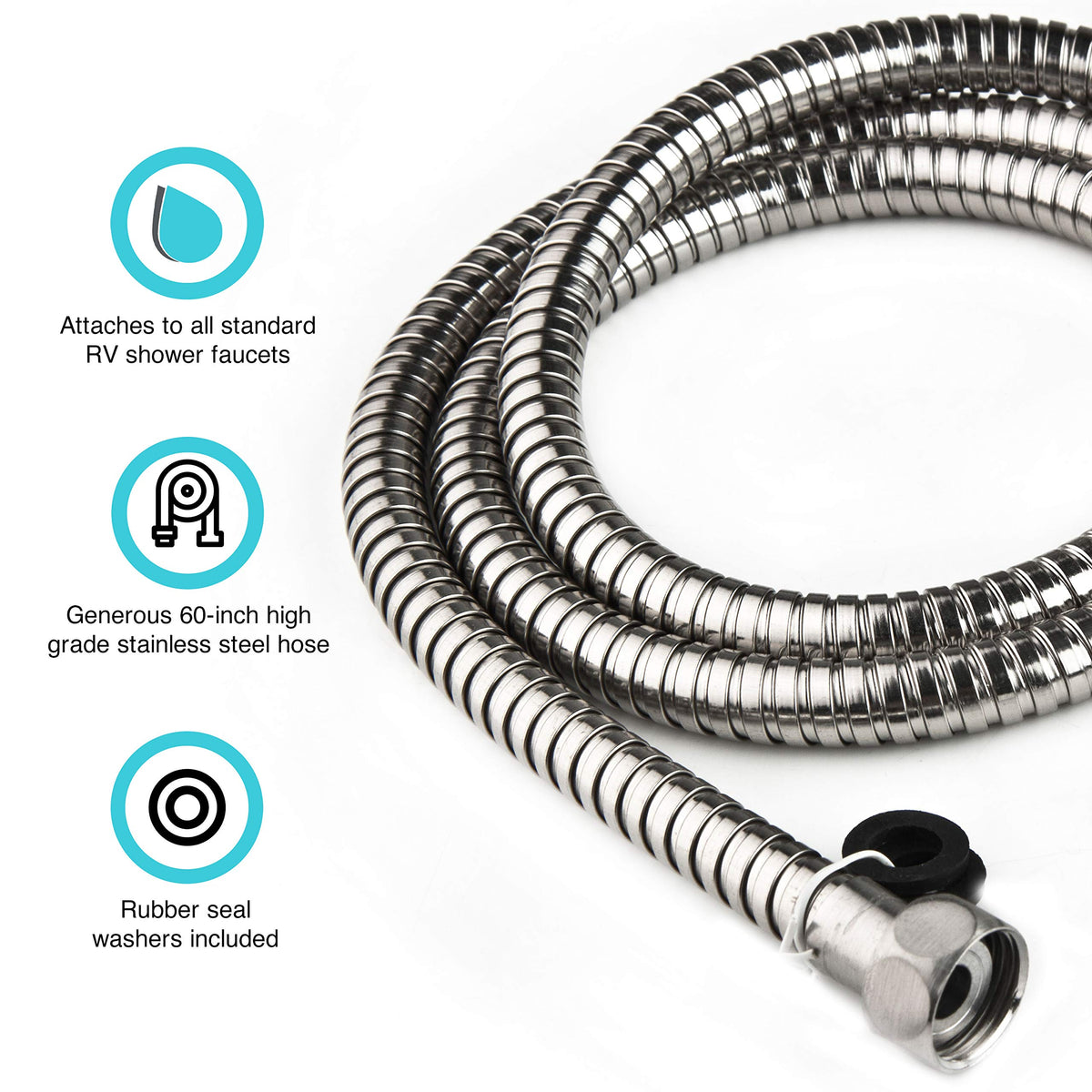 Dura Faucet Dura Faucet DF-SA200-CP RV 60 inch Flexible Stainless Steel Handheld Shower Head Hose (Chrome) - Outdoor Depot