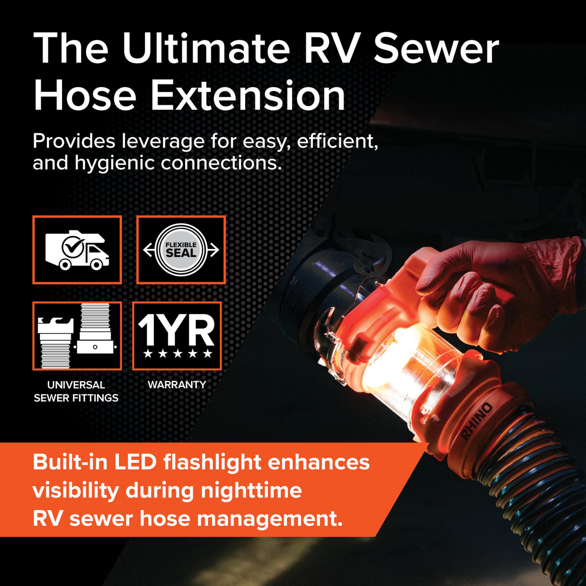 Camco Camco Rhino RV Sewer Hose Extender PRO – 5″ Sewer Hose Extension — Torque-Grip Handle with Built-in - Outdoor Depot