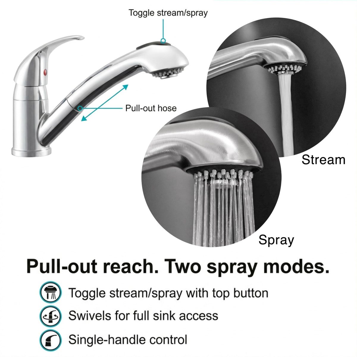 Dura Faucet Dura Faucet DF-NMK852-CP RV Pull-Out Swivel Single Handle Kitchen Sink Faucet - One-Hole (Chrome) - Outdoor Depot