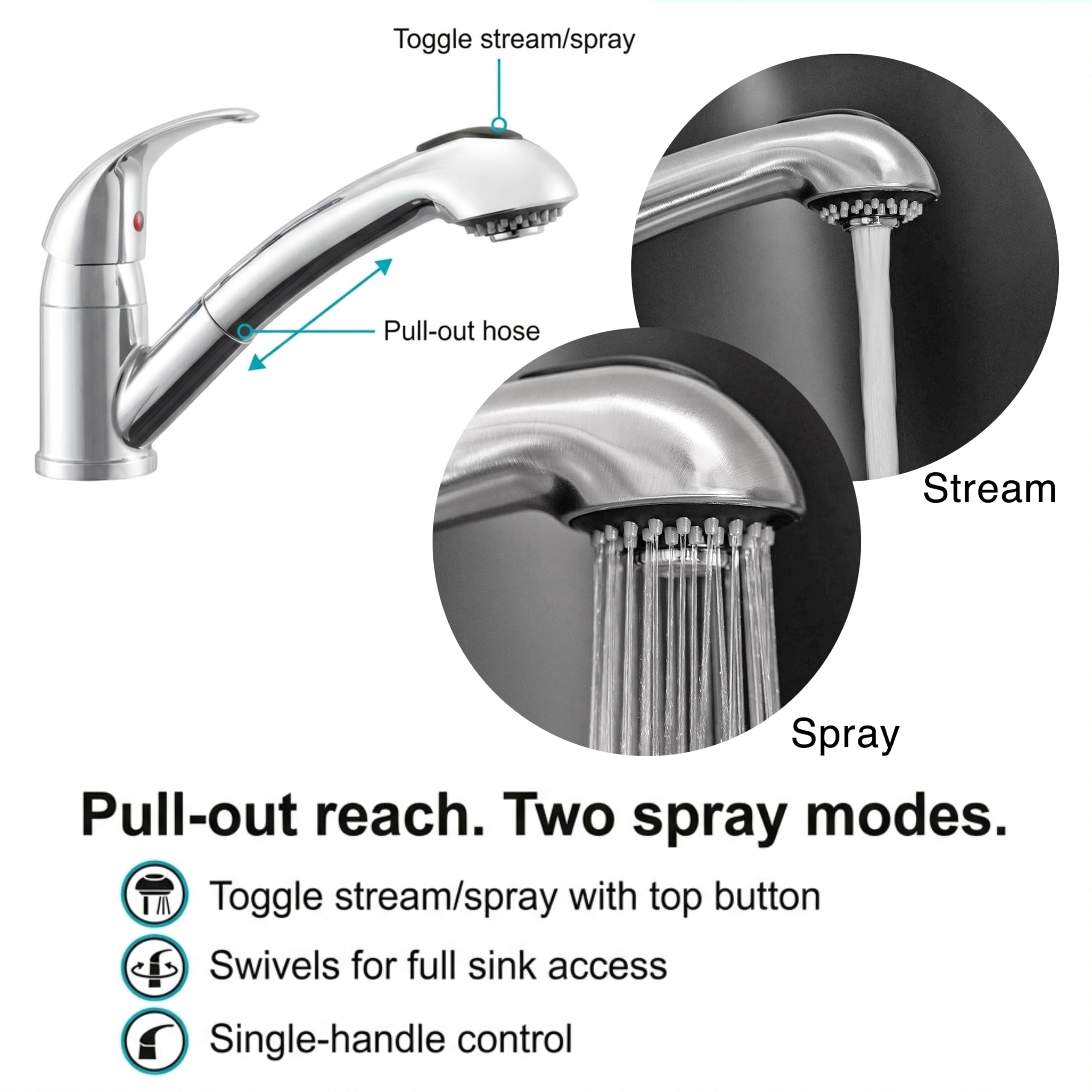 Dura Faucet Dura Faucet DF-NMK852-CP RV Pull-Out Swivel Single Handle Kitchen Sink Faucet - One-Hole (Chrome) - Outdoor Depot