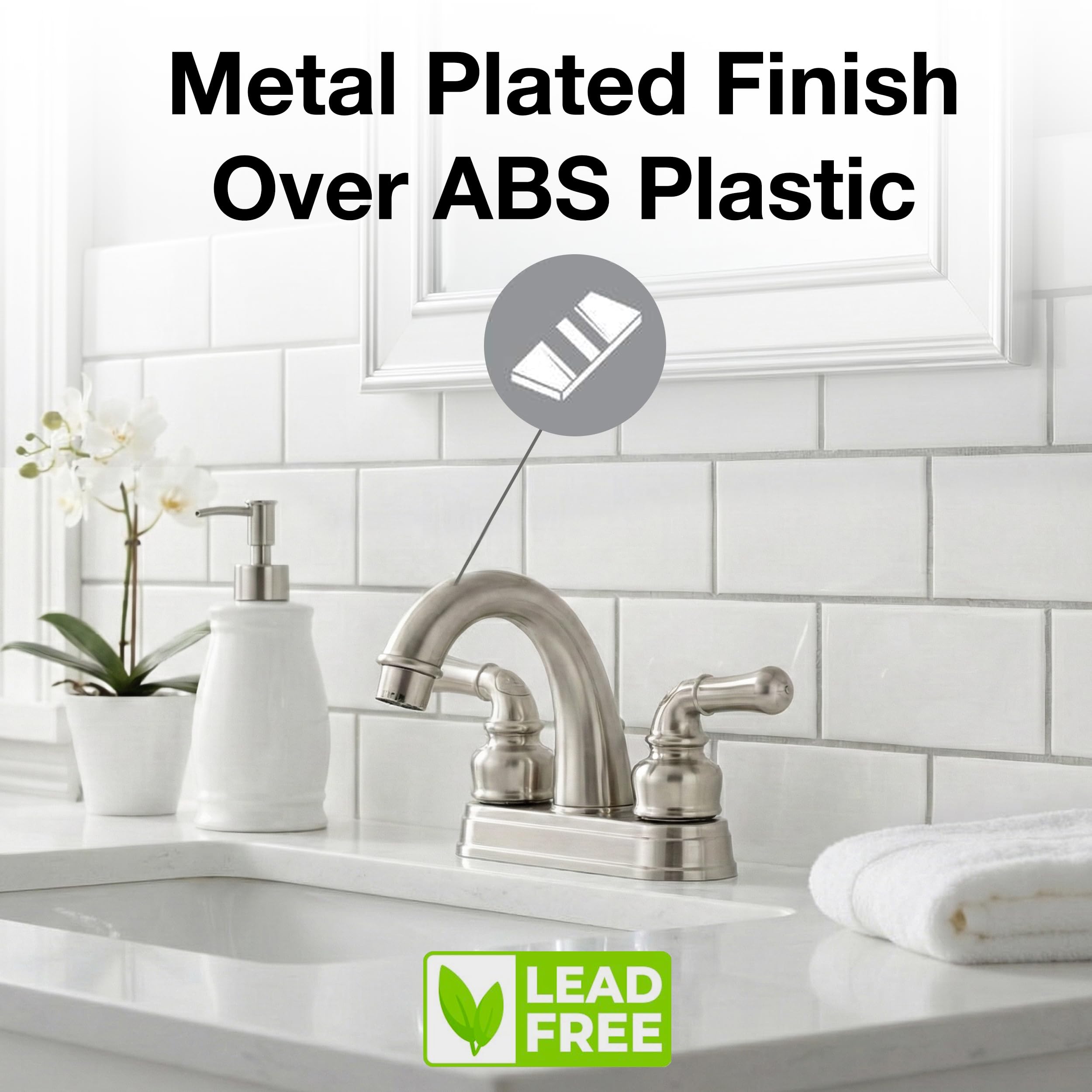 Dura Faucet Dura Faucet DF-PL620C-SN RV Bathroom Sink Faucet - Smooth Turning 2-Lever (Brushed Satin Nickel) - Outdoor Depot
