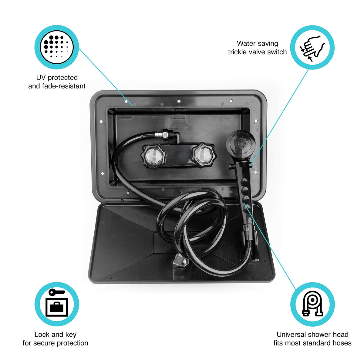 Dura Faucet Dura Faucet DF-SA170-BK RV Weatherproof Exterior Shower Box Kit - Lock and Key (Black) - Outdoor Depot