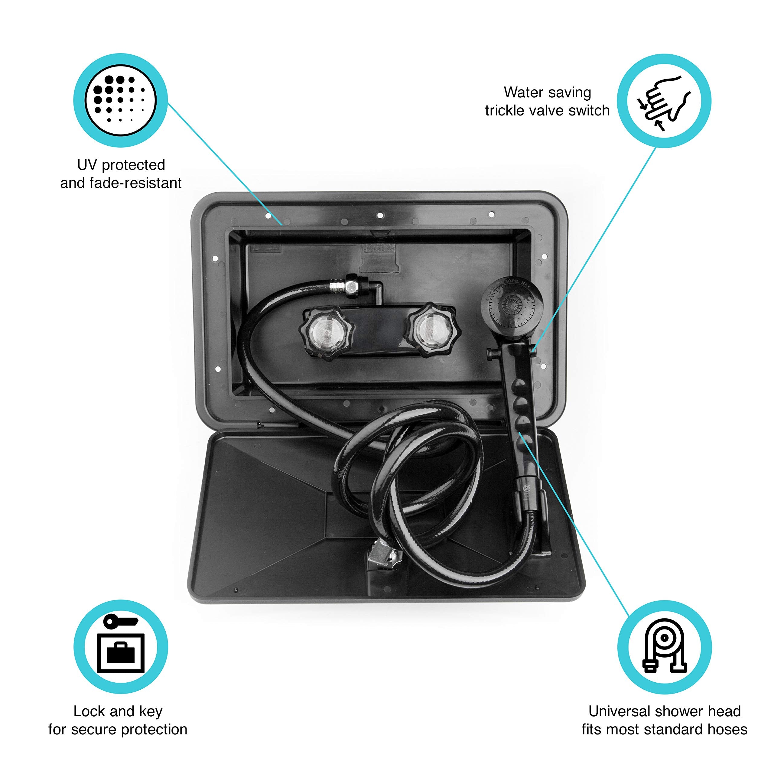 Dura Faucet Dura Faucet DF-SA170-BK RV Weatherproof Exterior Shower Box Kit - Lock and Key (Black) - Outdoor Depot