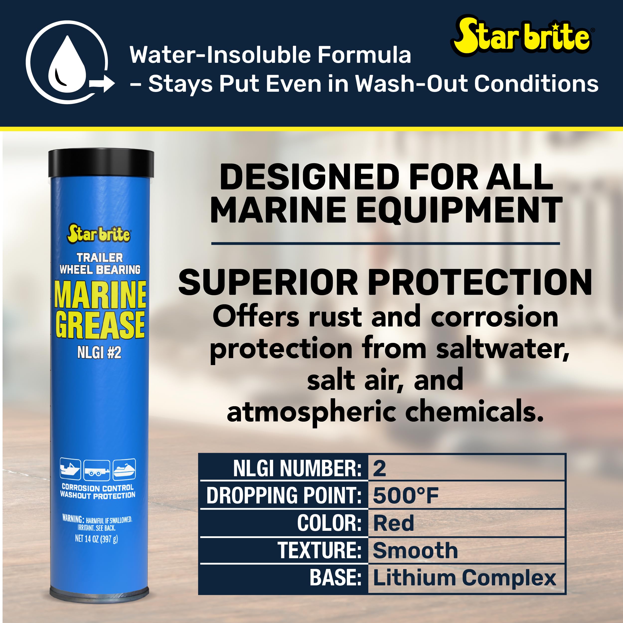 STAR BRITE STAR BRITE Wheel Bearing Grease - Boat Trailer Marine Grade - 14 OZ Grease Gun Cartridge (026014) - Outdoor Depot