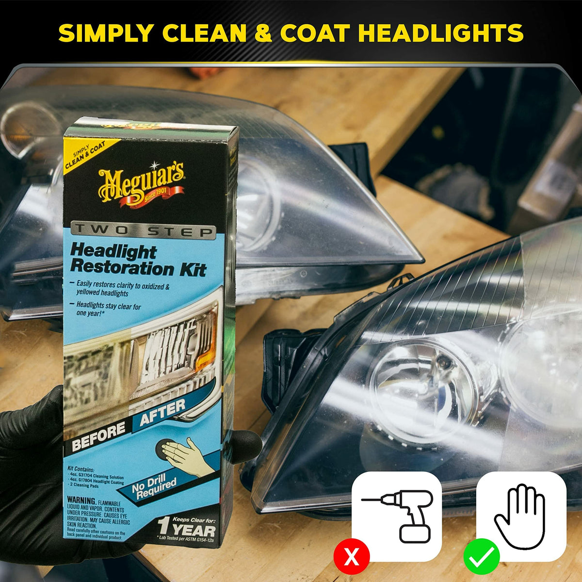 Meguiar's Meguiar's Two Step Car Headlight Restoration Kit, Headlight Cleaner Restores Clear Car Plastic and - Outdoor Depot