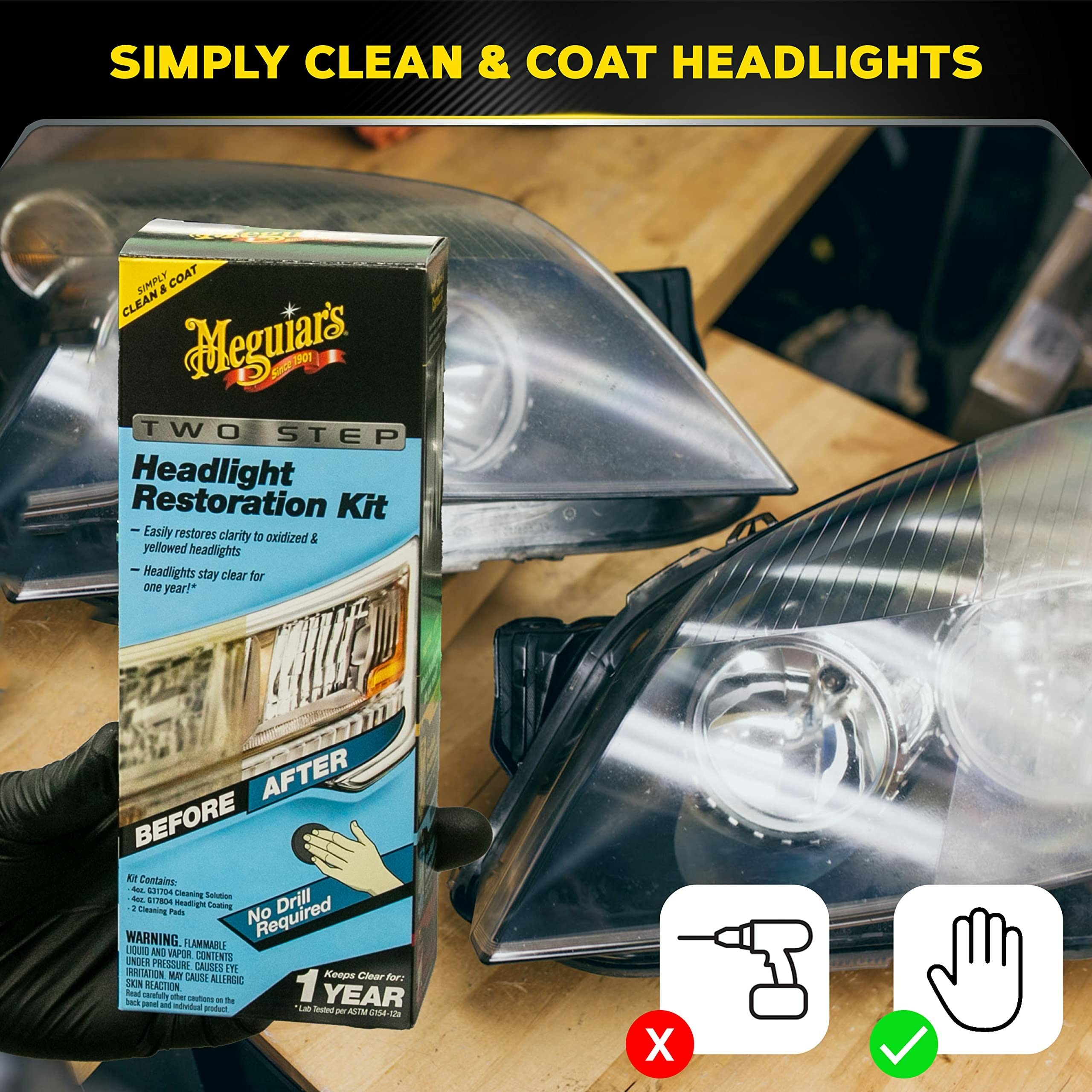 Meguiar's Meguiar's Two Step Car Headlight Restoration Kit, Headlight Cleaner Restores Clear Car Plastic and - Outdoor Depot