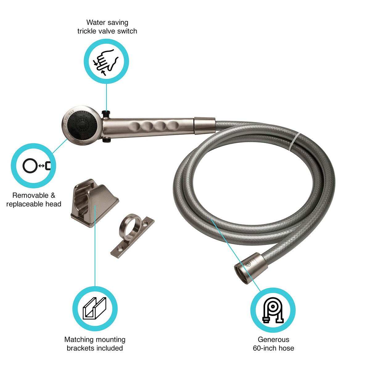 Dura Faucet Dura Faucet DF-SA130-SN Economical Shower Head Hose Kit, Handheld Replacement RV Shower Wand, - Outdoor Depot
