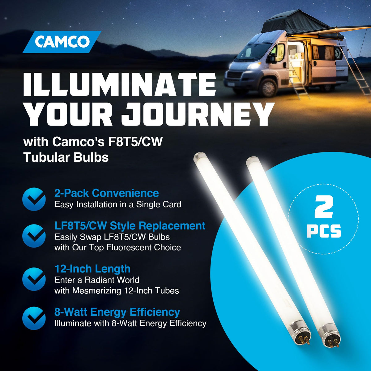 Camco Camco Unknown 54880 12V F8T5/CW Fluorescent Light Bulb - Pack of 2, 12 Inches - Outdoor Depot