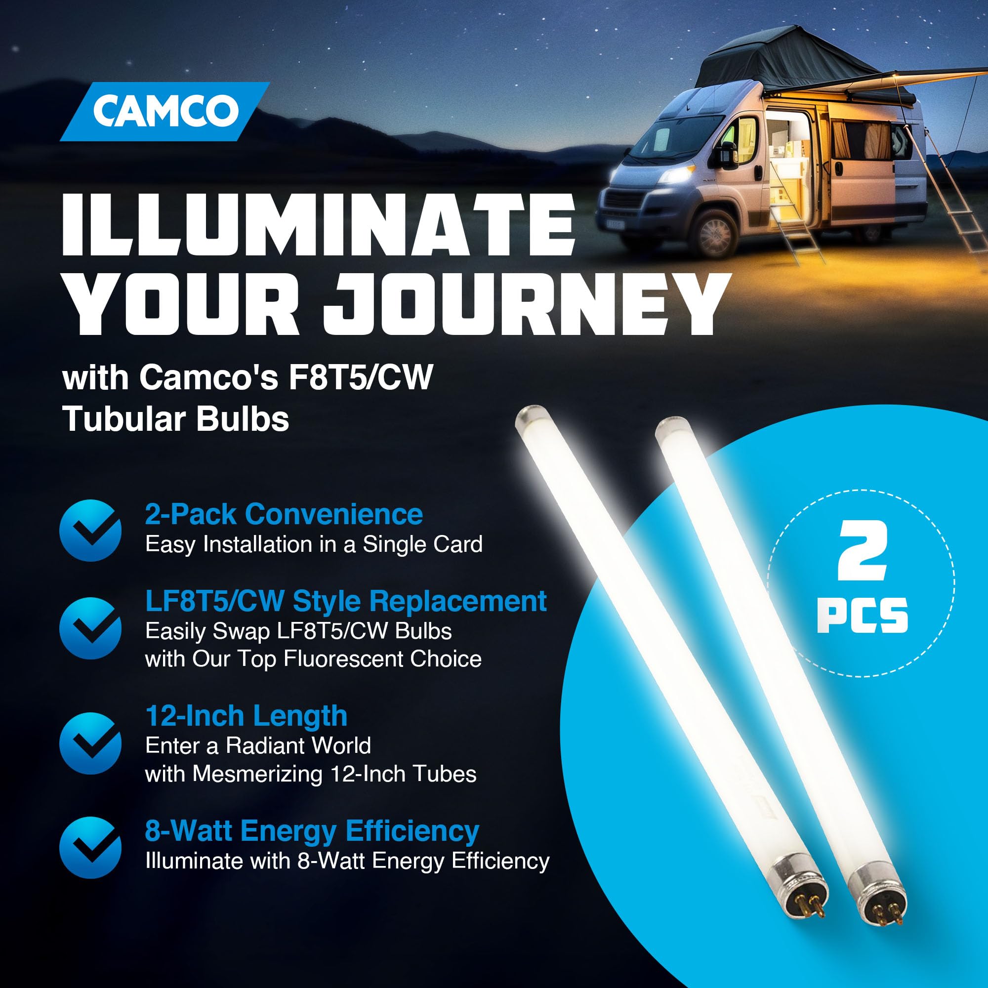 Camco Camco Unknown 54880 12V F8T5/CW Fluorescent Light Bulb - Pack of 2, 12 Inches - Outdoor Depot