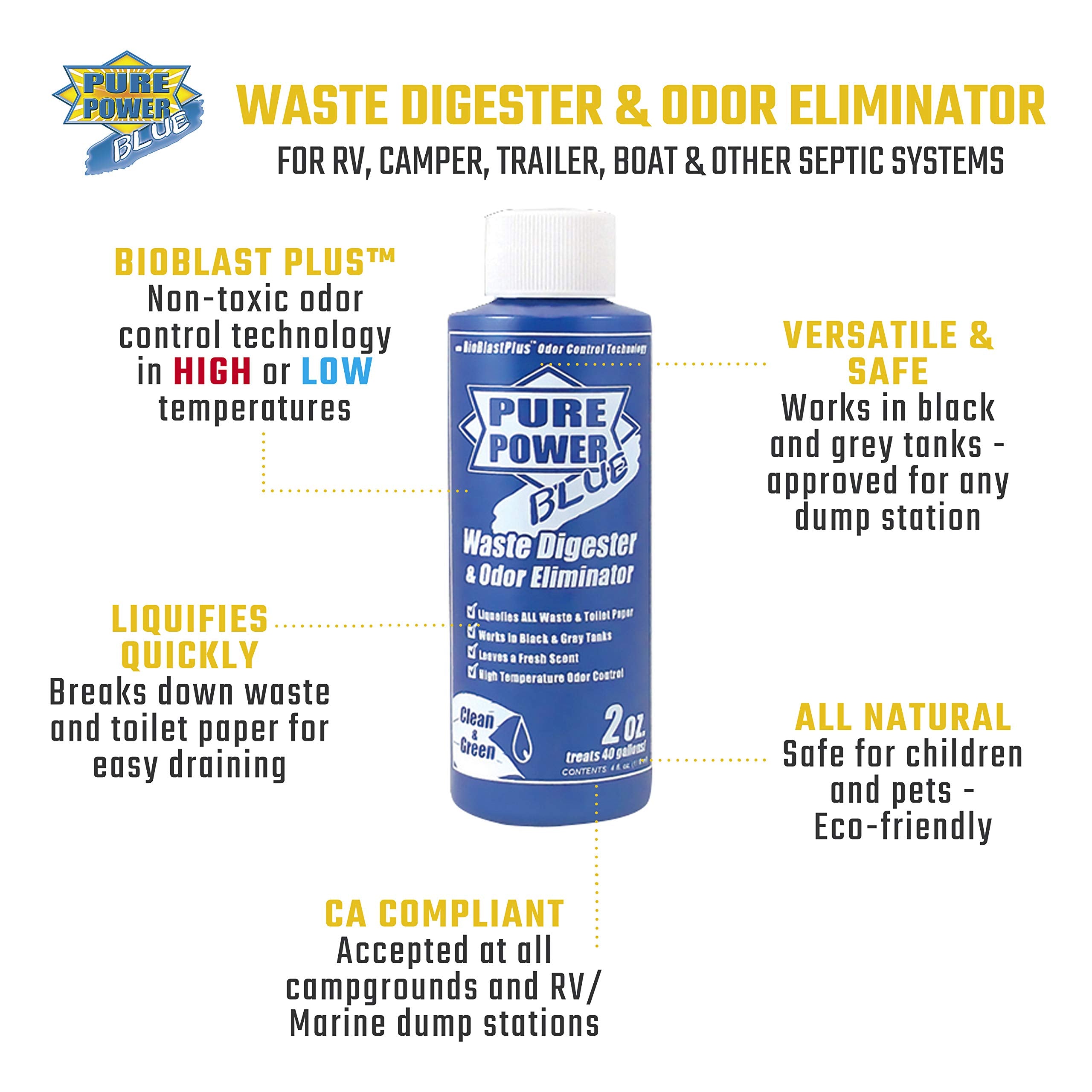 Valterra Valterra V23017 'Pure Power Blue' Waste Digester and Odor Eliminator - 4 oz. Bottle, (Pack of 6) - Outdoor Depot