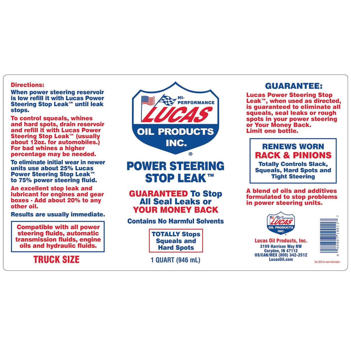 Lucas Oil Lucas Oil 10011 Power Steering Stop Leak - 1 Quart - Outdoor Depot