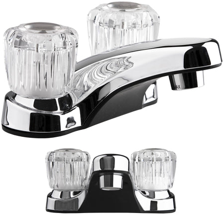Dura Faucet Dura Faucet DF-PL700A-CP RV Bathroom Sink Faucet with Clear Acrylic Knobs - 2-Handle (Chrome) - Outdoor Depot