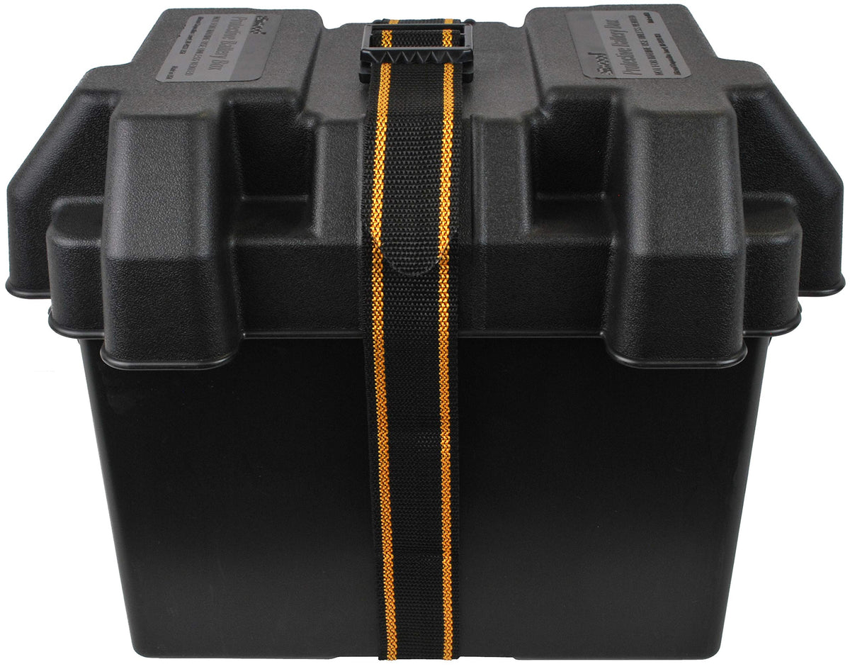 attwood Attwood 9069-1 Standard Non-Vented Battery Box with Mounting Strap, Fits Group 24 Batteries, Black - Outdoor Depot