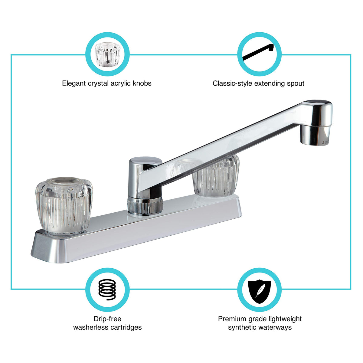 Dura Faucet Dura Faucet DF-PK600A-CP RV Kitchen Sink Faucet with Crystal Acrylic Knobs (Chrome) - Outdoor Depot