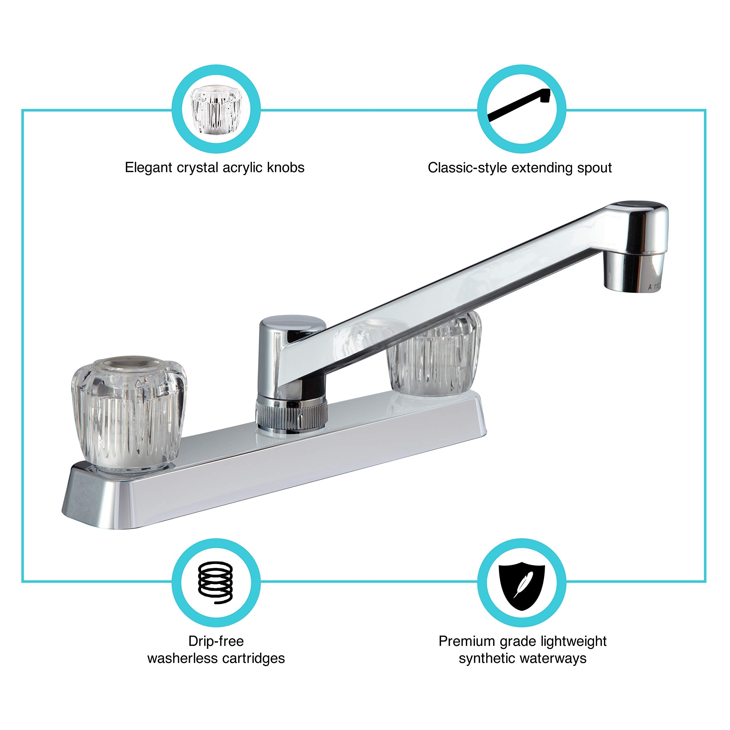 Dura Faucet Dura Faucet DF-PK600A-CP RV Kitchen Sink Faucet with Crystal Acrylic Knobs (Chrome) - Outdoor Depot