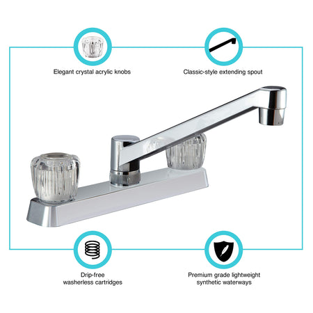 Dura Faucet Dura Faucet DF-PK600A-CP RV Kitchen Sink Faucet with Crystal Acrylic Knobs (Chrome) - Outdoor Depot