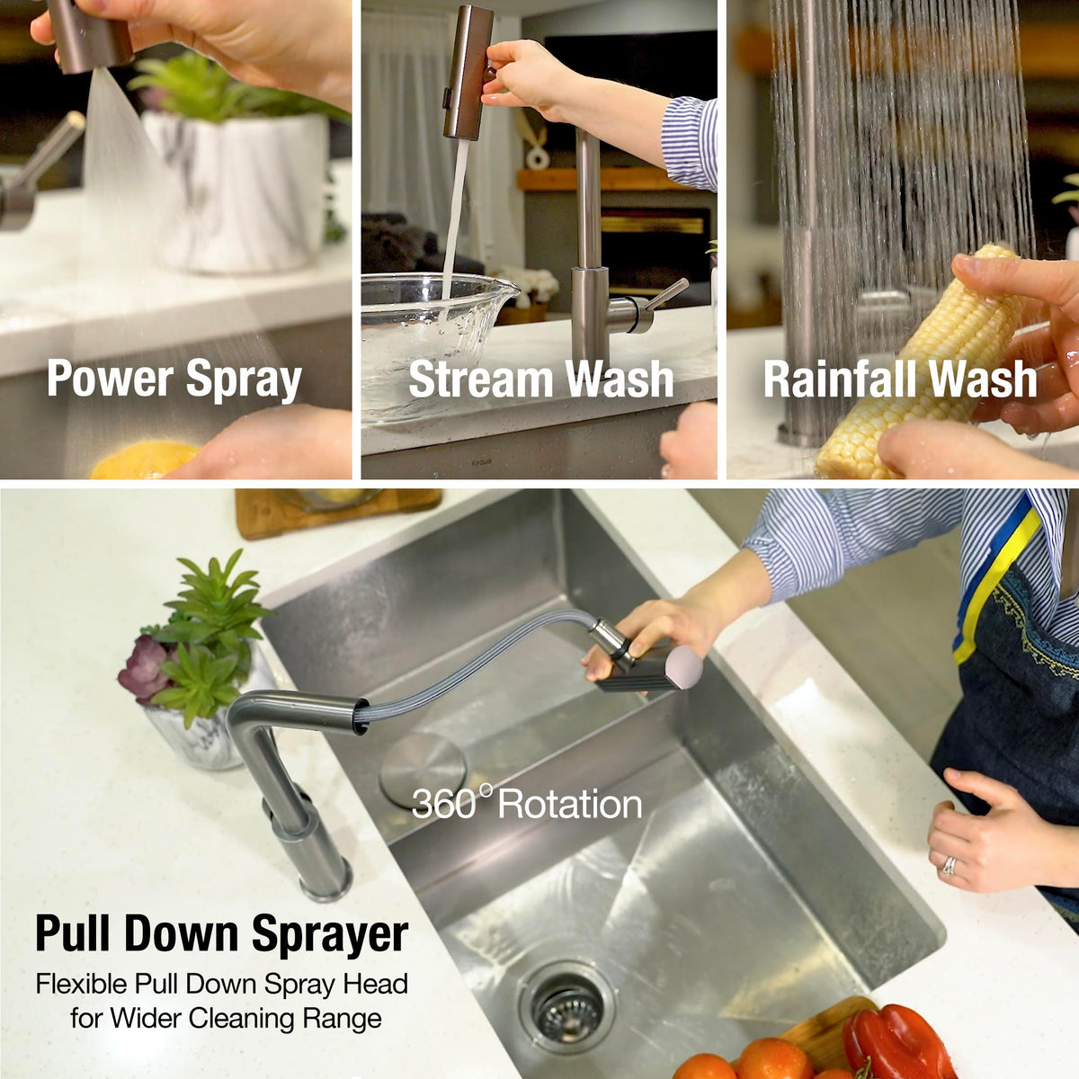 Dura Faucet Dura Faucet (DF-MK511X-SN) Rainfall RV Kitchen Faucet – Satin Nickel, Dual-Mode Rotating Spray - Outdoor Depot