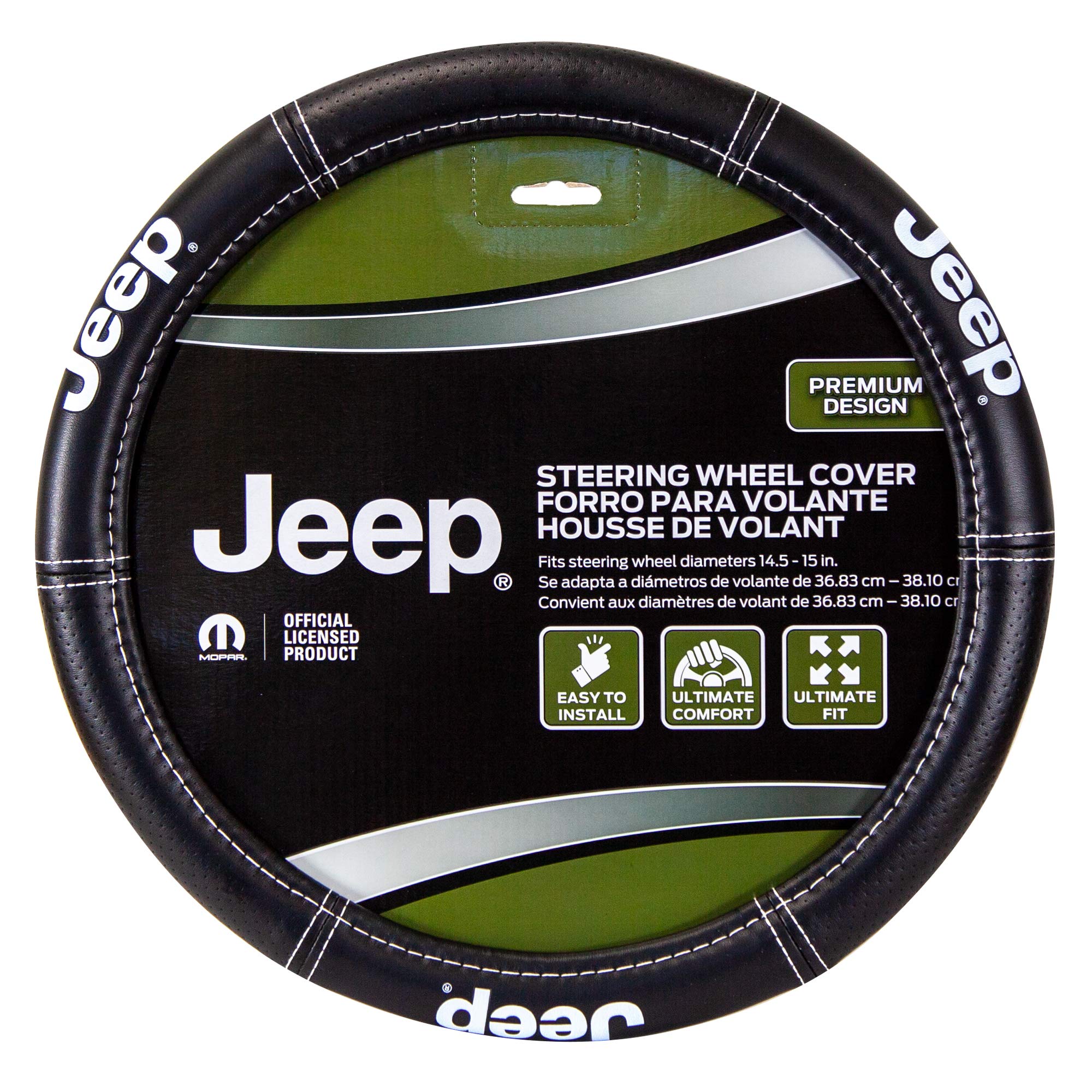Plasticolor Plasticolor 006695R01 Jeep Deluxe High Contrast Stitching Premium Steering Wheel Cover for Cars, - Outdoor Depot