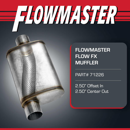 Flowmaster Flowmaster Flow FX Chambered Muffler – 2.50” Offset In / 2.50” Center Out – Moderate Sound – - Outdoor Depot