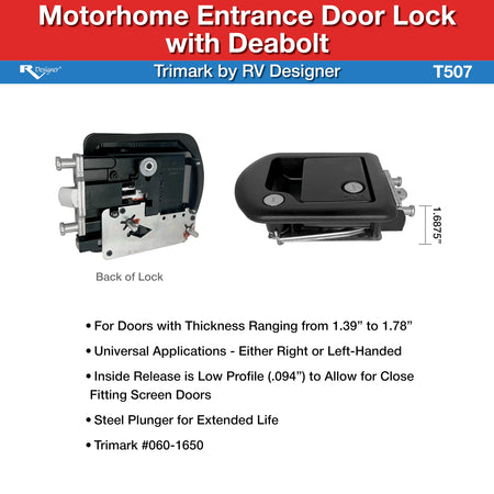 RV Designer RV Designer T507 TriMark Motorhome Entrance Door Lock with Deadbolt - Fit for 1.38-1.58” RV - Outdoor Depot