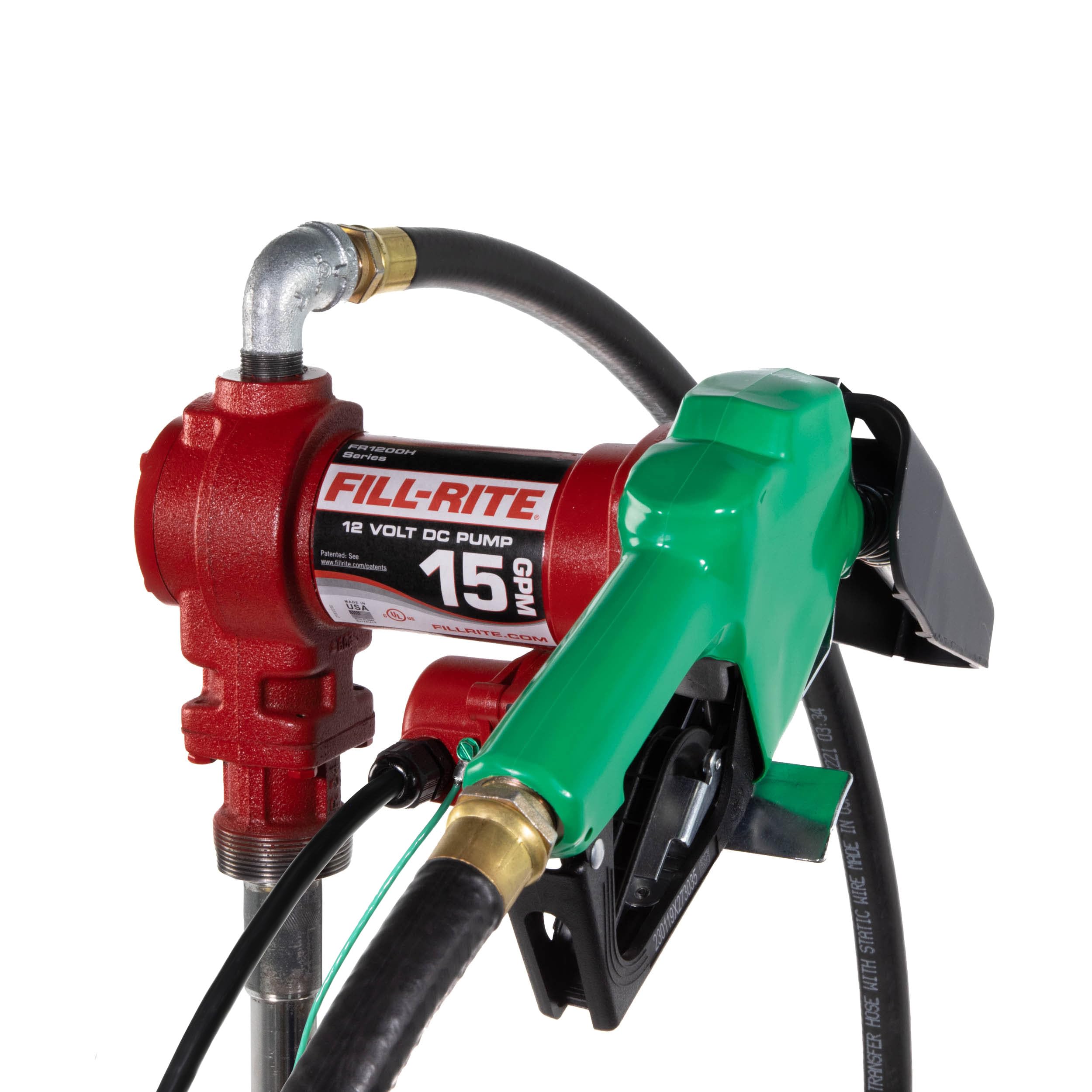 Fill-Rite Fill-Rite FR1210HA1 12V 15 GPM Fuel Transfer Pump with Discharge Hose & Automatic Nozzle, Green - - Outdoor Depot