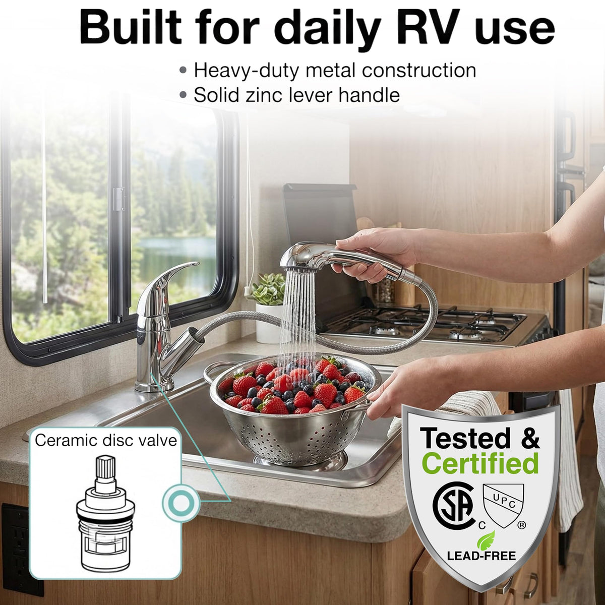 Dura Faucet Dura Faucet DF-NMK852-CP RV Pull-Out Swivel Single Handle Kitchen Sink Faucet - One-Hole (Chrome) - Outdoor Depot