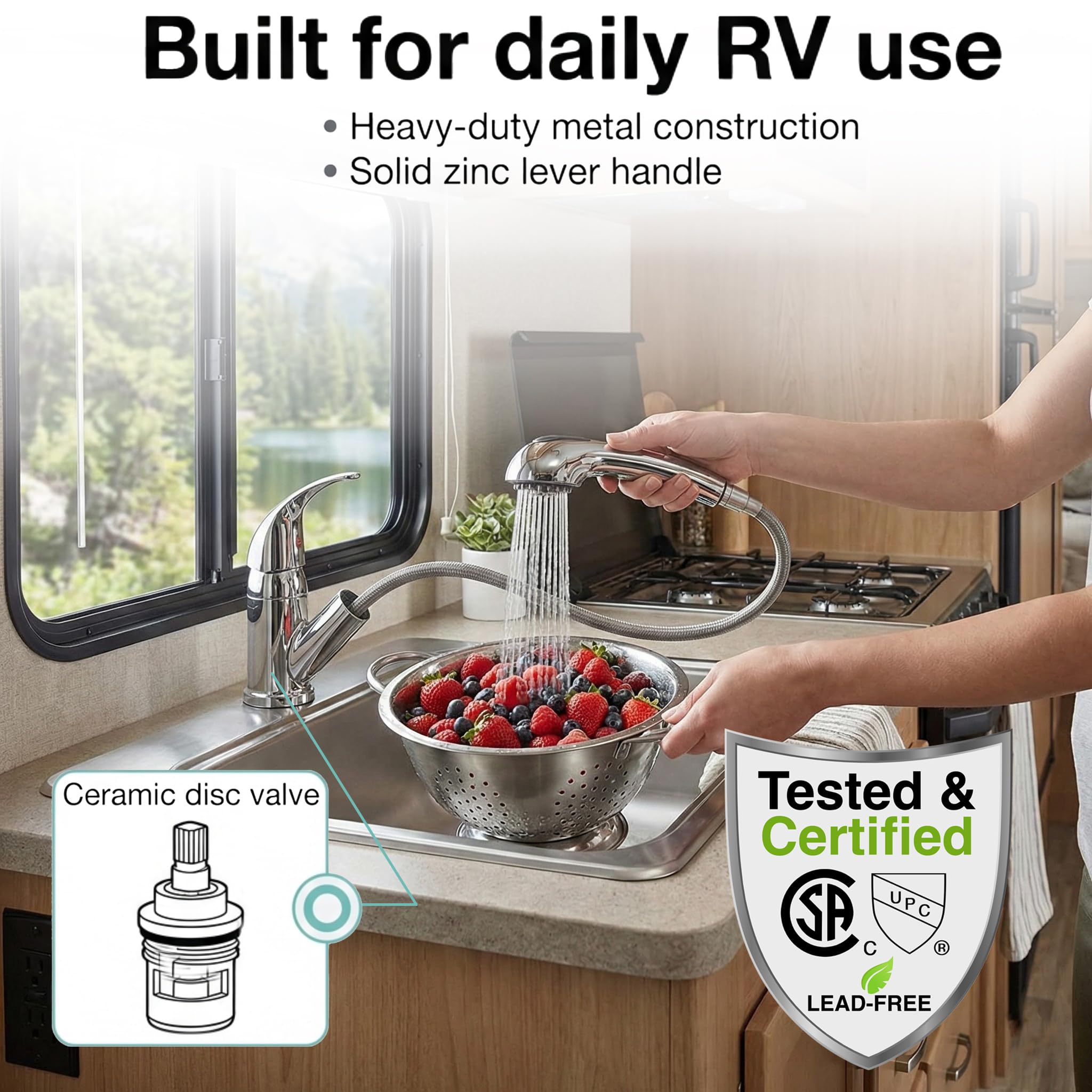 Dura Faucet Dura Faucet DF-NMK852-CP RV Pull-Out Swivel Single Handle Kitchen Sink Faucet - One-Hole (Chrome) - Outdoor Depot