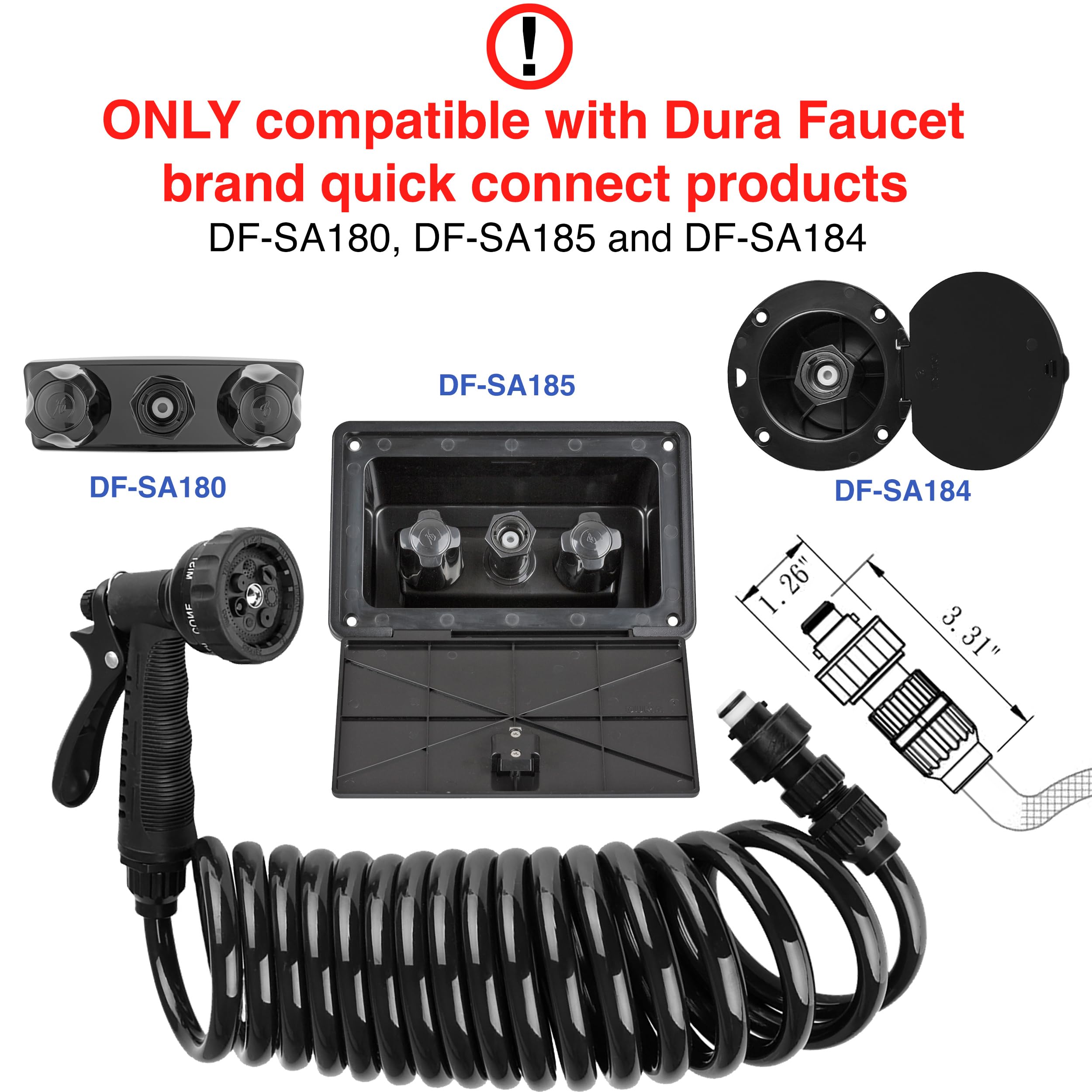 Dura Faucet Dura Faucet DF-SA187-BK RV Exterior Quick Connect Sprayer with 7 Spray Settings and Coiled Hose - Outdoor Depot