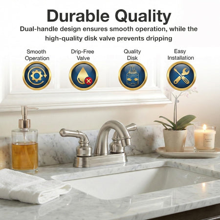 Dura Faucet Dura Faucet DF-PL620C-SN RV Bathroom Sink Faucet - Smooth Turning 2-Lever (Brushed Satin Nickel) - Outdoor Depot