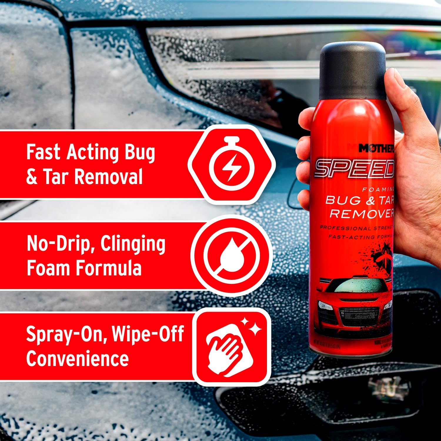 Mothers Mothers Speed Foaming Bug & Tar Remover, 18.5 oz. Aerosol — Fast-Acting, No-Drip Foam for Bug - Outdoor Depot
