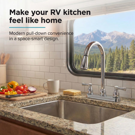 Dura Faucet Dura Faucet DF-PK350L-CP Non-Metallic Dual Lever Pull-Down Rv Kitchen Faucet - Chrome Polished - Outdoor Depot