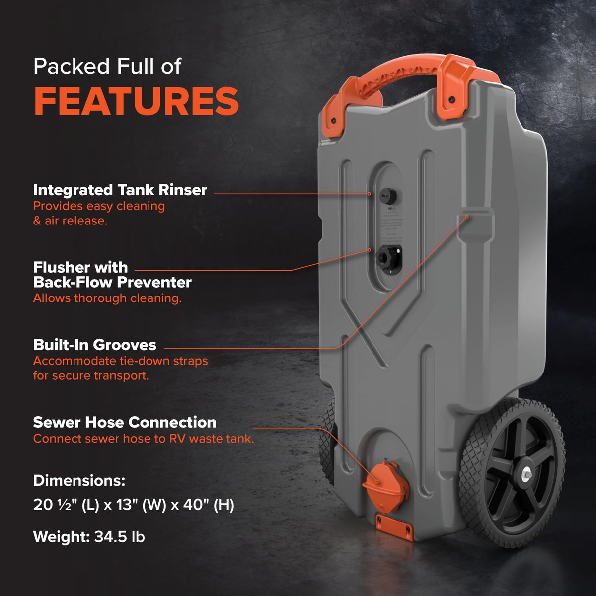 Camco Camco Rhino 21-Gallon RV Portable Waste Tank - Features Large Heavy-Duty No-Flat Wheels & Low Drain - Outdoor Depot