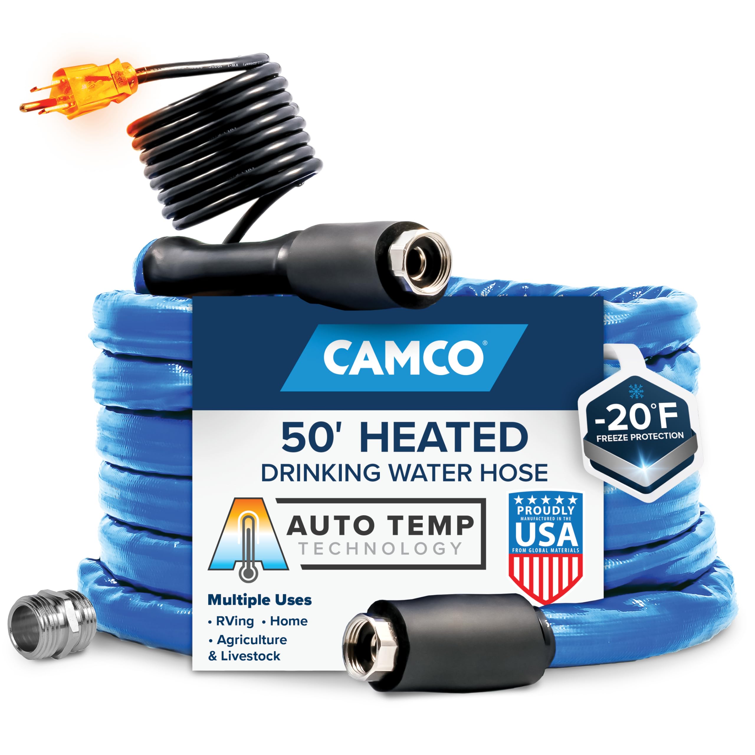 Camco Camco 50-foot Heated Water Hose for RV — Prevents Freezing Down to -20° — Certified For Drinking Water - Outdoor Depot