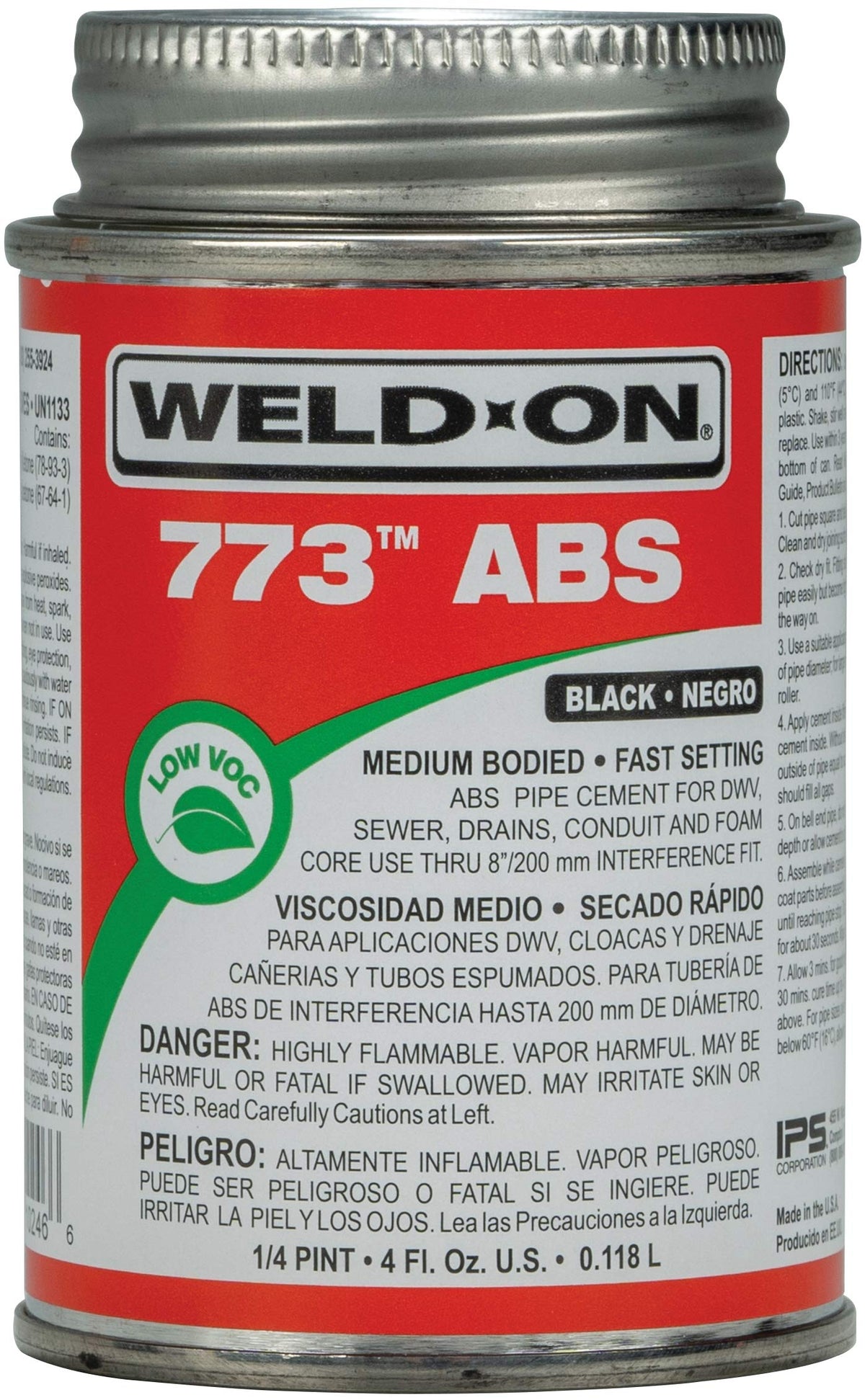 IPS Weld-On 10246 773 ABS Medium-Bodied High Strength Solvent Cement - Fast Setting and Low-VOC, Black, 1/4 - Outdoor Depot