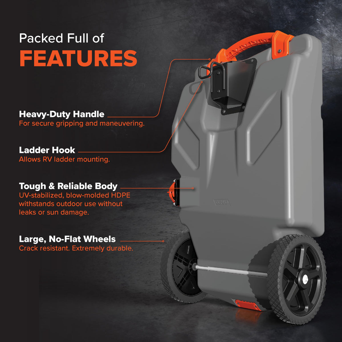 Camco Camco Rhino 36-Gallon RV Tote Tank - Features Large Heavy-Duty No-Flat Wheels & Built-in Gate Valve - - Outdoor Depot