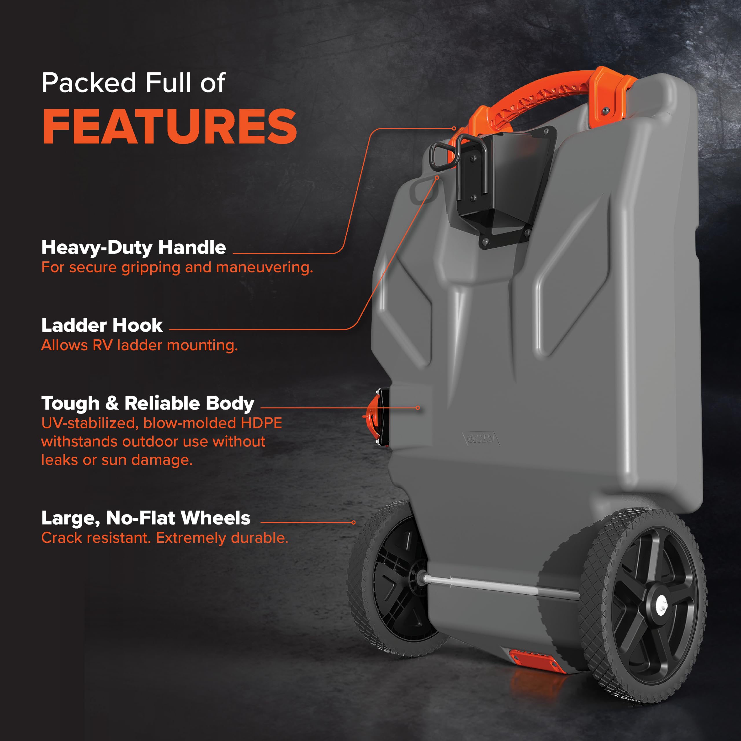 Camco Camco Rhino 36-Gallon RV Tote Tank - Features Large Heavy-Duty No-Flat Wheels & Built-in Gate Valve - - Outdoor Depot