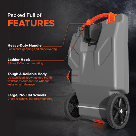 Camco Camco Rhino 36-Gallon RV Tote Tank - Features Large Heavy-Duty No-Flat Wheels & Built-in Gate Valve - - Outdoor Depot